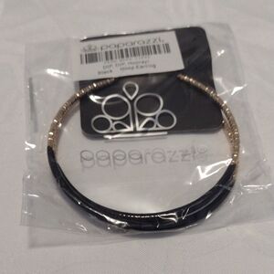 Paparazzi Black and Gold Textured Hoop Earrings